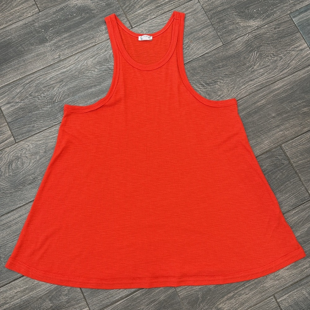 Free People Intimately Red Ribbed Racerback Tank High Neck Flowy Size Large NWOT - Picture 3 of 7